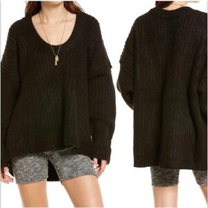 NWT Free People Chunky Sweater Black Oversized Knit OB1318857 Small Boho Slouchy